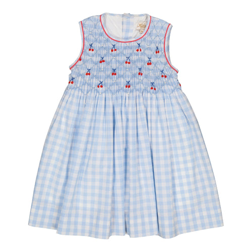 Emma, smocked dress, in 10mm light blue gingham