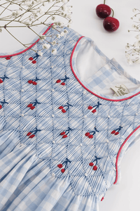 Emma, smocked dress, in 10mm light blue gingham