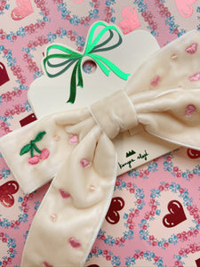 velvet bow pearly hair clip - pearled ivory