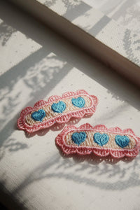 2 pack heart embroidery hair clip - buttercream