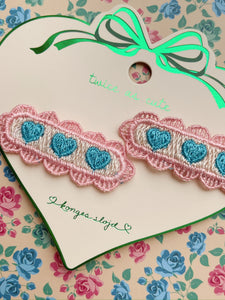 2 pack heart embroidery hair clip - buttercream