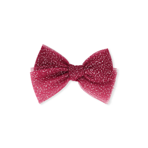 Red glittery bow on a white background