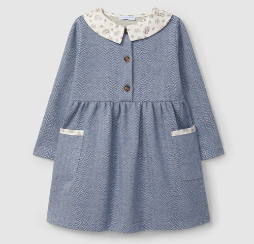 Herringbone knit dress with fabric details