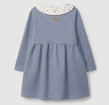 Load image into Gallery viewer, Blue checkered dress with floral collar on a light gray background