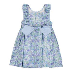 Mélina, smocked dress, in Ditsy blue print