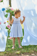 Load image into Gallery viewer, Kidiwi Mélina smocked dress in sky blue small gingham, featuring a charming, lightweight dress with delicate smocking details.