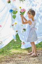 Load image into Gallery viewer, Kidiwi Mélina smocked dress in sky blue small gingham fabric, featuring a charming dress design with smocking details.