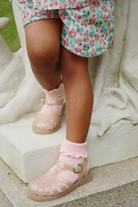 2 pack rib frill socks - rose/off white