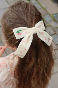 velvet bow pearly hair clip - pearled ivory