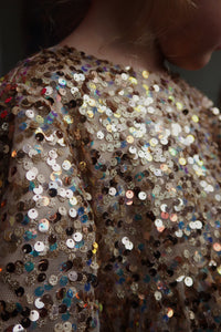 lila bow dress - gold glitter