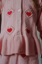 將圖片載入圖庫檢視器 Pink cardigan with heart patterns on a blurred background