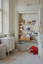 Load image into Gallery viewer, Children&#39;s room with shelves, toys, and a red toy piano.