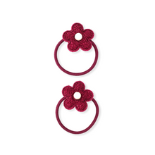 Load image into Gallery viewer, Two red floral hair ties on a white background