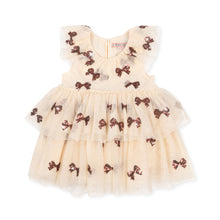 Load image into Gallery viewer, Beige dress with brown bow patterns on a white background