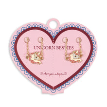 Load image into Gallery viewer, Heart-shaped card with unicorn-themed earrings on a white background