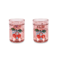 Load image into Gallery viewer, Two glitter cherry bow dinnerware cups by Konges Sløjd, featuring a shiny, festive design perfect for children’s tableware.