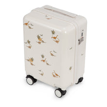 Load image into Gallery viewer, White suitcase with dinosaur prints on a white background