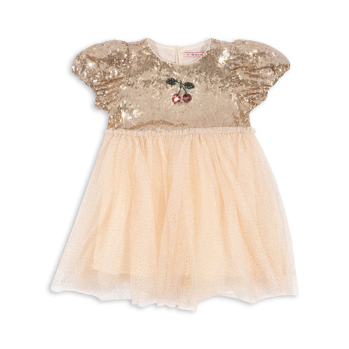 starla puff sleeve dress gold blush