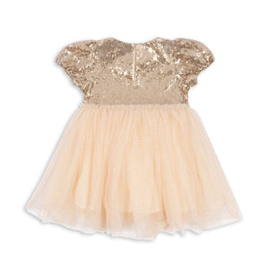 starla puff sleeve dress gold blush