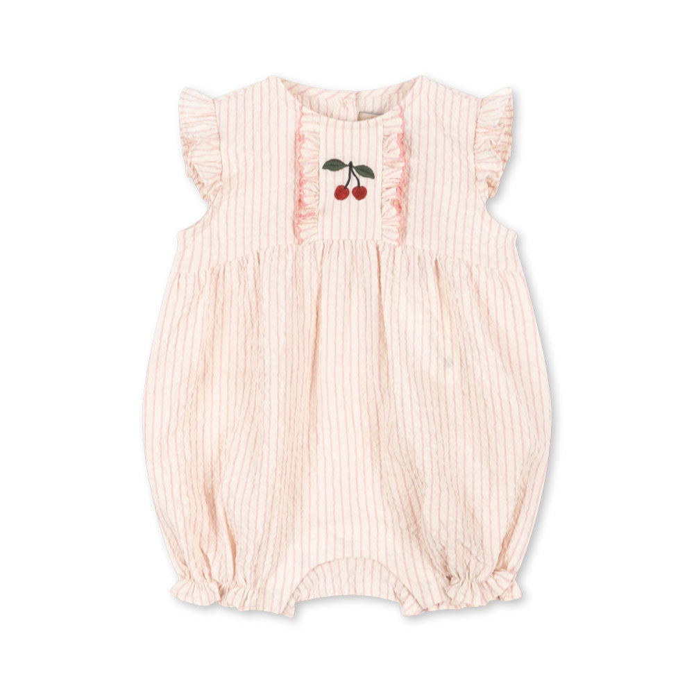 ellie frill romper gots peony stripe