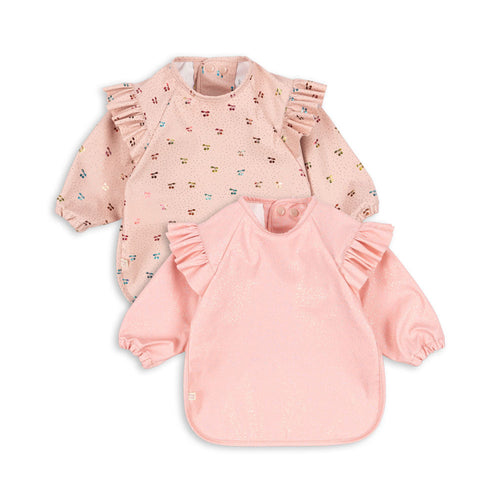 2 pack dinner bib with sleeves and frill - cherry sparkle