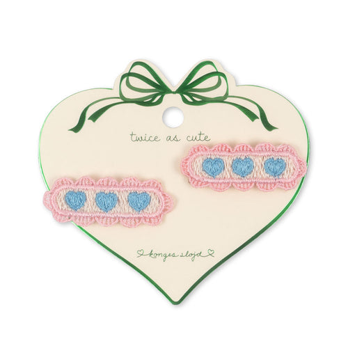 2 pack heart embroidery hair clip - buttercream