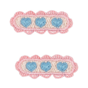 2 pack heart embroidery hair clip - buttercream