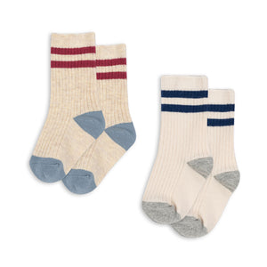 2 pack rib socks - off white/multi strip