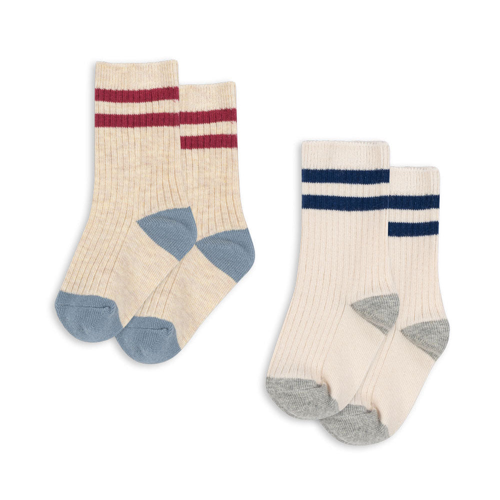 2 pack rib socks - off white/multi strip