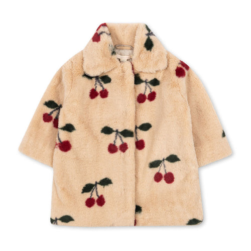 Beige coat with cherry pattern on a white background