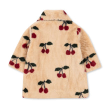 Load image into Gallery viewer, Beige fleece jacket with cherry pattern on a white background