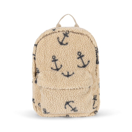 Beige backpack with anchor pattern on a white background