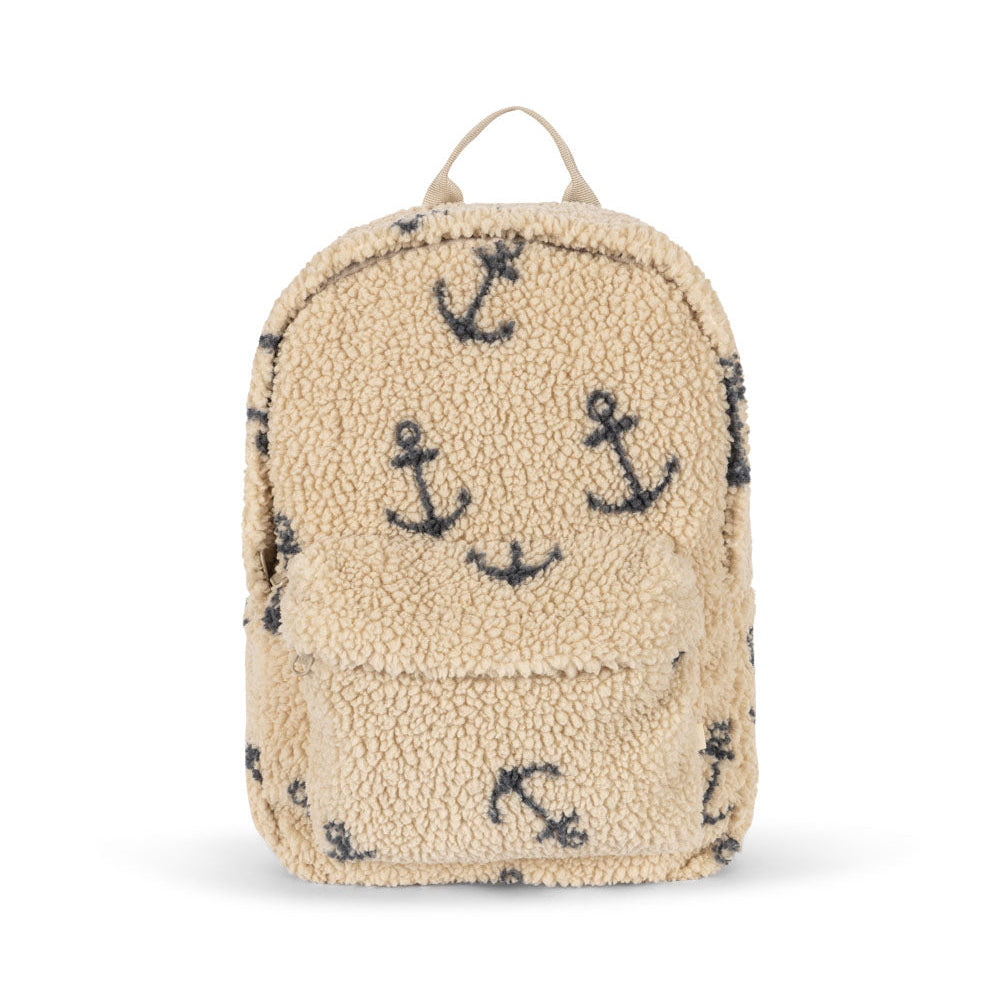 Beige backpack with anchor pattern on a white background