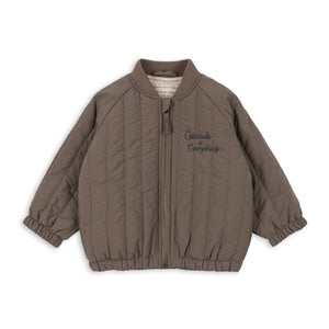 Brown jacket with text on a white background