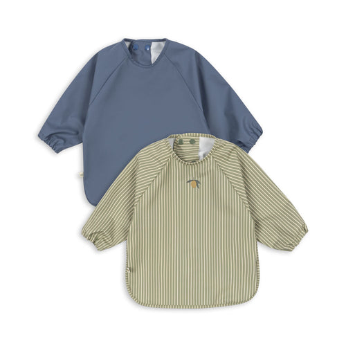 2 pack dinner bib with sleeves - tea stripe/flint stone