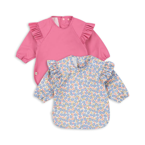 2 pack dinner bib with sleeves - fleur rosier/chateau rose