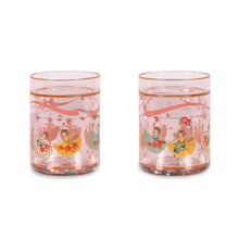 Load image into Gallery viewer, Two floral-patterned glasses with pink accents on a white background