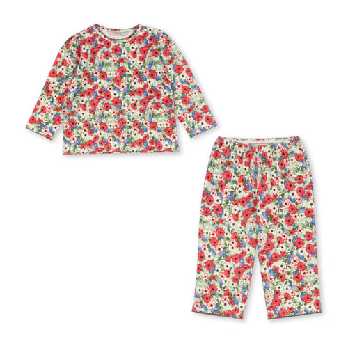 Floral pajama set with top and pants on a white background