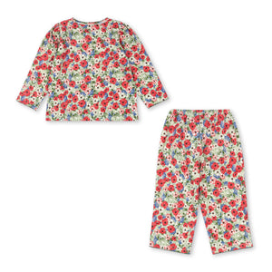 Floral pajama set with top and pants on a white background
