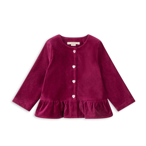 Purple children's cardigan with buttons on a white background