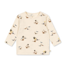 將圖片載入圖庫檢視器 Beige long-sleeve shirt with dinosaur print on a white background