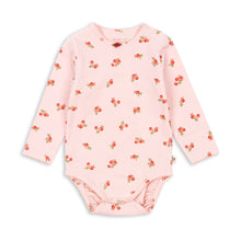 Load image into Gallery viewer, Pink baby bodysuit with floral pattern on a white background