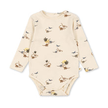 Load image into Gallery viewer, Baby onesie with dinosaur pattern on a white background