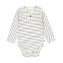 Load image into Gallery viewer, Striped baby bodysuit on a white background