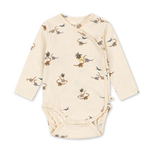Load image into Gallery viewer, Baby onesie with dinosaur pattern on a white background