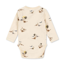 Load image into Gallery viewer, Baby onesie with dinosaur pattern on a white background