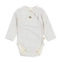 Load image into Gallery viewer, Striped baby bodysuit on a white background