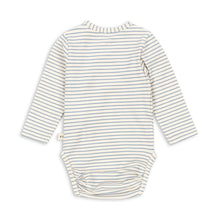 Load image into Gallery viewer, Striped baby bodysuit on a white background