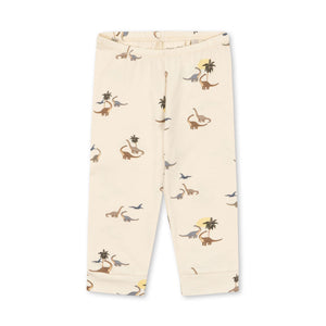 Beige pants with dinosaur print on a white background