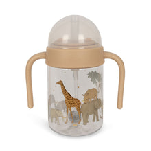 Load image into Gallery viewer, Sippy cup with animal illustrations on a white background